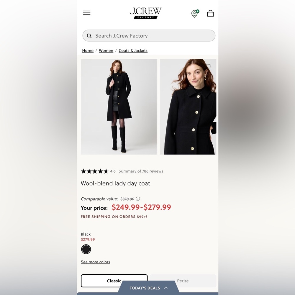 JCREW Factory LADY DAY  Black Women's Coat - Picture 8 of 9
